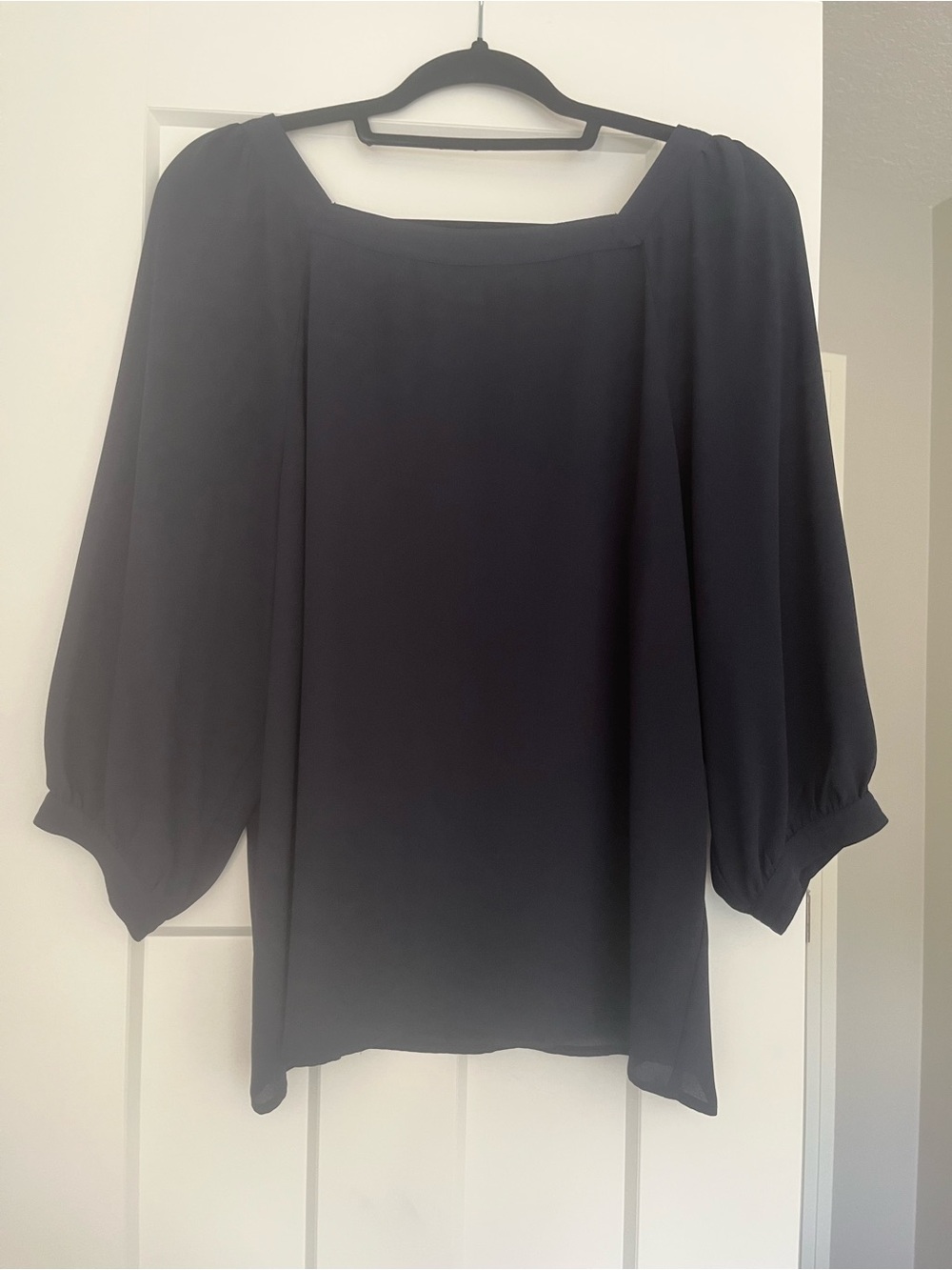 Premise Navy Square-Neck Balloon Sleeve Blouse